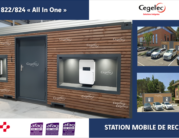 Nouveau Produit IRVE Cegelec SI avec la station de recharge mobile SMR822 qui permet de recharger jusqu’à 8 véhicules en moins de 4 heures.